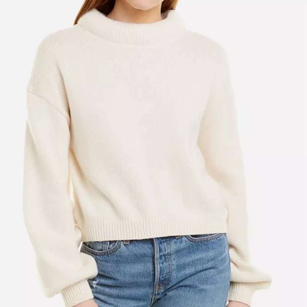 Something Navy Mock Neck Wool-Blend Sweater Women's Cream Ivory (NWT)